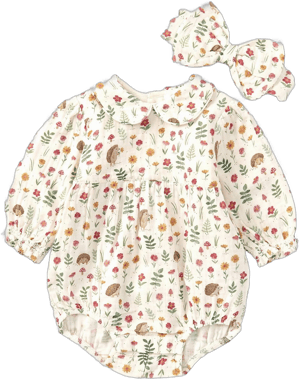 Purebaby Baby Girls Hedgehog-Printed Crinkle Bodysuit