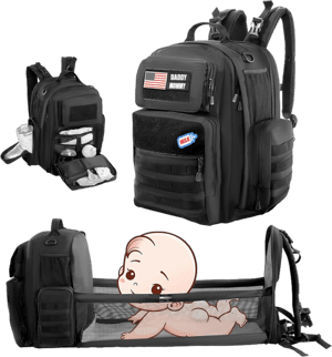 MABOZOO Diaper Bag Backpack for Dad with Changing Station, Expandable Black Military Diaper Bag Backpack with Waterproof Changing Pad,Large Tactical Mens Baby Bag,Unisex Molle Style Baby Backpack Bag