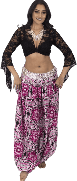 Lace Top Harem Pants with Coined Belt