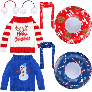 Ramede 8 Pcs Christmas Elf Clothing Accessory Set Christmas Elf Doll Clothes Include Earmuffs Cozy Scarf Inflatable Snow Tube Small Sweater for Elf