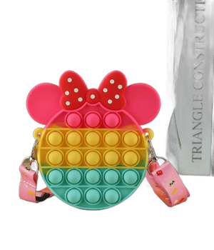 J4K Collections Minnie Mouse Style Mini Fidget PushIt PopIt Bubble Popper Stress Reliever Shoulder Crossbody Bag Coin Purse Toy Perfect Gift for Girls and Women (Multi-colors Dark Pink Top)