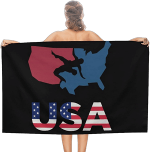 USA Flag Wrestling Suplex Beach Towel, 52" X 32" Camping Towel Quick Dry Super Absorbent Pool Towel Men Women Beach Towel