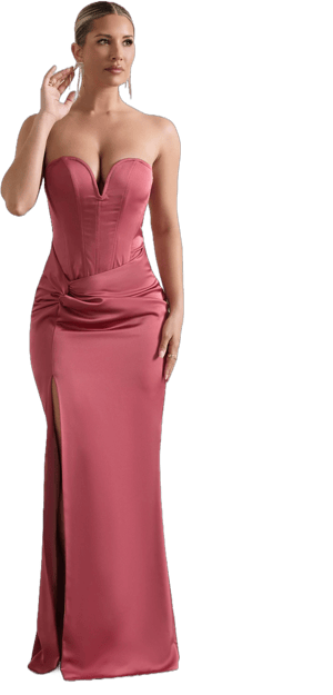 Ardelle Satin Corseted Wrap Maxi Dress