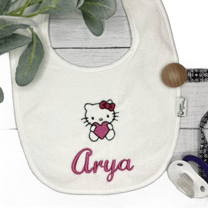 Hello Kitty with Heart Custom Embroidered Waterproof Baby Bib, Personalized Bib for Girl