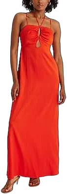 Express Women's Jacquard Satin Halter Strappy Cutout Maxi Dress