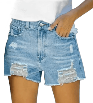 Poteti High Waisted Women Jean Shorts Denim Shorts for Women Blue with Pockets Distressed Ripped Flat Front Stretch Solid Casual Shorts