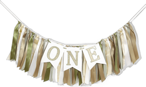 Wild One 1st Birthday High Chair Banner - Jungle 1st Birthday Highchair Banner, Gender-Neutral Baby Shower/Cake Smash Decoration Boy, Photo Booth Photo Props, Green 1st Birhthday Ribbon Garland Set