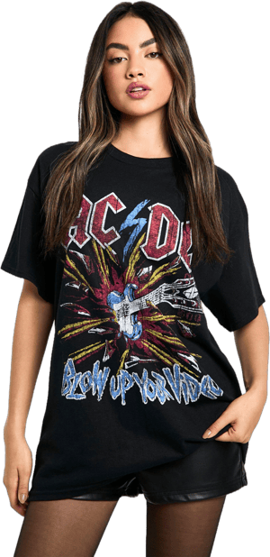 Boohoo Women's ACDC Oversized Graphic Band T-shirt