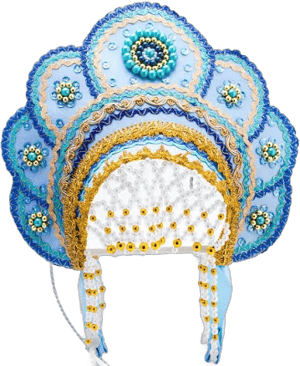 Blue Kokoshnik Traditional Russian Folk Costume Headdress Кокошник