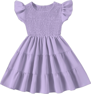 Summer Toddler Dress Sleeveless Ruffle Baby Girls Dresses Round Neck Dresses for Girls Short Flowy Pleated Kids Dress 2-3T Smocked Design Purple