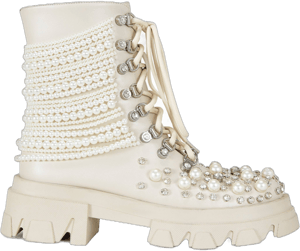 Azalea Wang Twinkley Pearl Rhinestone Combat Boots