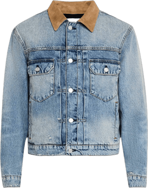 FRAME Men's Vintage Distressed Suede-Trimmed Denim Jacket