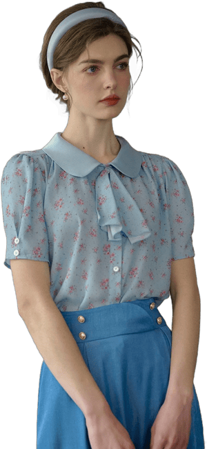 Simple Retro Marina Vintage Floral Print Blouse