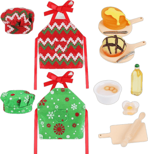 DERAYEE Christmas Elf Accessories Mini Elf Doll Baker Outfit Kit Elf Doll Cooking Baking Props for Xmas Elf Doll Decorations