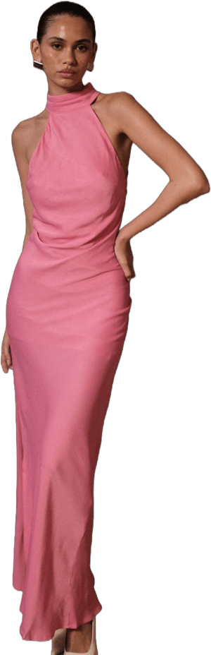 MESHKI Claire Satin Drape Back Maxi Dress