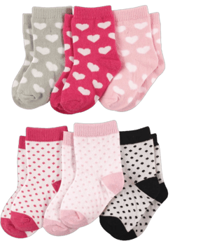 Luvable Friends Baby Girl Newborn and Baby Socks Set, Hearts Dots, 0-6 Months