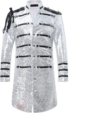 Tuxedo Action Men's Classic Military Sequin Trench Coat