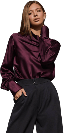 Women's Silk Cowl Neck Long Sleeve Blouse