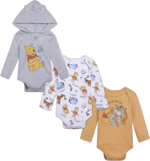 Disney Winnie the Pooh Eeyore Tigger Piglet Infant Baby Boys 3 Pack Cosplay Bodysuits Gray / White / Yellow 24 Months