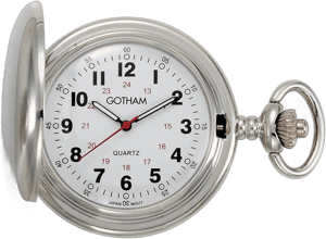 Gotham Men's Silver-Tone Polished Finish Covered Quartz Pocket Watch