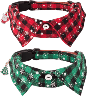 ADOGGYGO Christmas Dog Collar with Bow Tie, Adjustable Dog Formal Tuxedo Collar with Removable Shirt Collar, Red Green Plaid Dog Christmas Collars for Small Dogs Pets (Small)