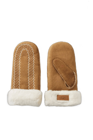 UGG Women's Atherson Embroidered Shearling Mittens