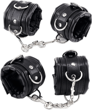 Women and Men Padded Black Leather Bondage Handcuffs and Ankle Cuffs Set, Bondage Restraints Toys Sex Wrist Cuffs and Ankle Cuffs for SM Games, Bondage Kit SM Cuffs for Sex Games (Color-1)