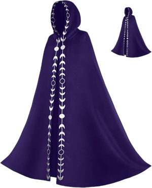 Mysterious Medieval Renaissance Moon Phases Embroidery Hooded Cloak