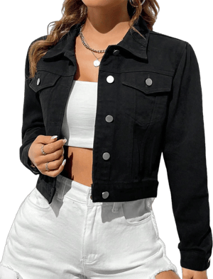 Flvsun Women's Cropped Retro Washed Denim Jacket