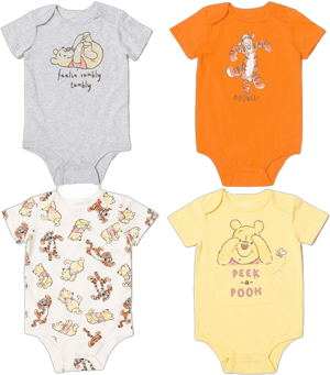 Disney Tigger Winnie the Pooh Infant Baby Boys 4 Pack Cuddly Ring Snap Bodysuits Gray / orange / White / Yellow 24 Months