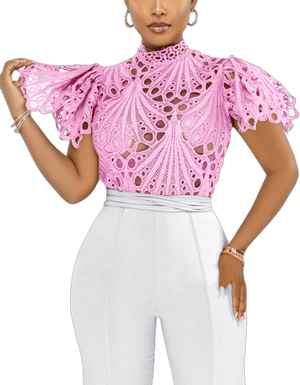 Women's Lace Ruffle Long Sleeve Puff Flare Tunic