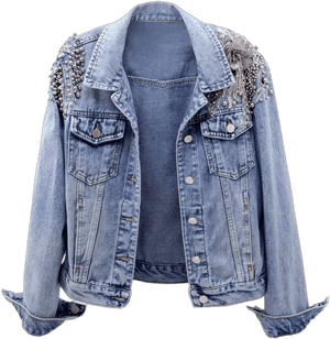 Kedera Women's Long Sleeve Western Rivet Studded Washed Pearl Denim Jacket