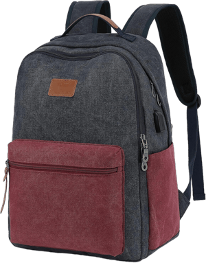 Waterproof Canvas Backpack, Laptop Backpack with USB Charging Port, Vintage Backpack for College Students, Casual Daypack for Men & Women, Travel Work Backpack Fits 15.6 Inch Laptop, Dark Blue-Red Dark Blue-red