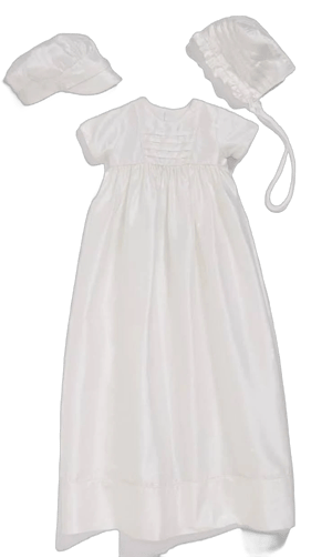 Little Things Mean A Lot Dupioni Christening Gown with Hat and Bonnet Set