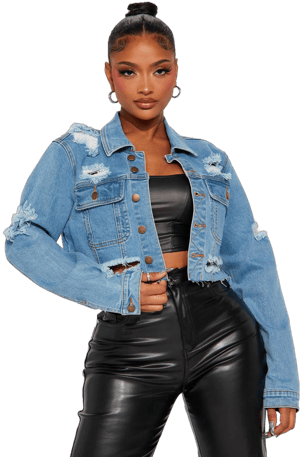 Fashion Nova Women's All Torn Up Crop Denim Jacket