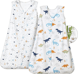 PHF 70% Rayon Derived from Bamboo and 30% Cotton Baby Sleep Sacks 6-12 Months, Baby Sleeping Bag 2-Way Zipper, 2 Pack 0.5 TOG Soft and Breathable Wearable Blanket for Baby Boys Medium Size, Dinosaur