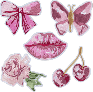 5pcs Pink Iron on Patches for Women, Sew on Butterfly Bow Embroidered Applique, Vintage Lip Cherry Rose Repair Patch for Clothes Hats Backpacks Jeans Jackets Decor