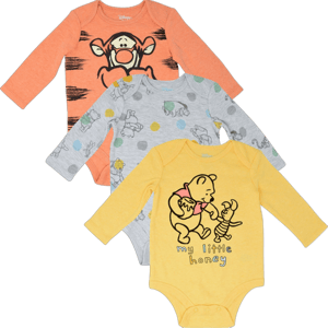 Disney Winnie the Pooh Tigger Eeyore Newborn Baby Boys 3 Pack Long Sleeve Bodysuits Yellow/Orange/Gray 3-6 Months