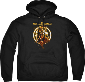 Mortal Kombat 11 Scorpion Flames Unisex Adult Pull-Over Heather Hoodie, 2X-Large, Black