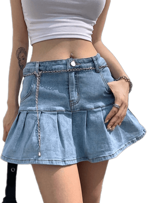 Women's Slim A-Line Ruffle Denim Mini Skirt