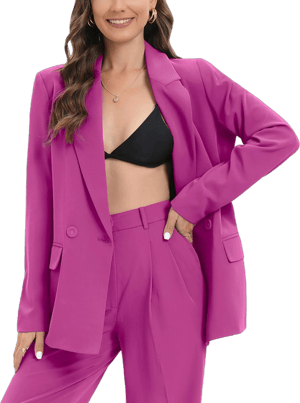 TRNY Women's Oversized Double-Breasted Blazer Jacket with Pockets