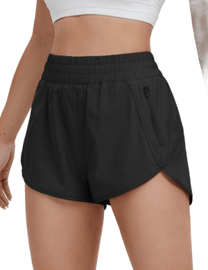 Women's Elastic High-Waisted Quick Dry Running Shorts with Pocket