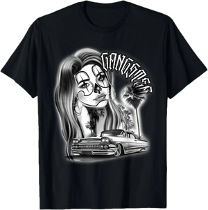 Clown Girl Payasa x Chicano Low Rider Gangster Blackwork T-Shirt