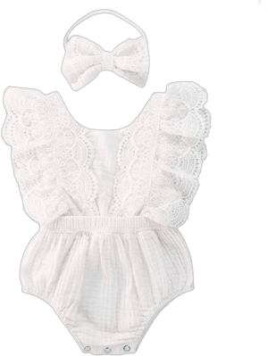 Infant Baby Girl Lace V-Back Bowknot Romper