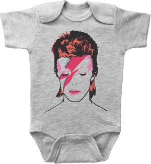 Baffle Bowie Baby Onesie, ZIGGY STARDUST, Glam Rock Unisex Infant Onesie, Newborn Infant Bodysuit, 70s Rock Baby Outfit 6-12 Months Grey Short Sleeve