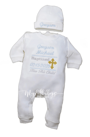 Baby Boy Baptism Boy Clothing Baptism Romper Infant Baby Boy Layette White Cotton Baby Boy  Romper Set with Large Embroidery