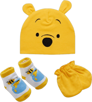 Winnie The Pooh Newborn Baby Boys’ Hat, Socks, and Mitten Take Me Home Layette Gift Set