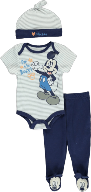 Disney Mickey Mouse Bodysuit, Pants, and Hat Layette Set (Baby Boys)