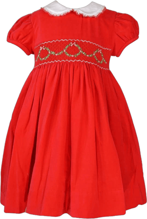 Anavini Girls Cord Smocked Christmas Wreaths Dress