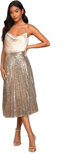 Lulus Sequin Pleated Midi Skirt